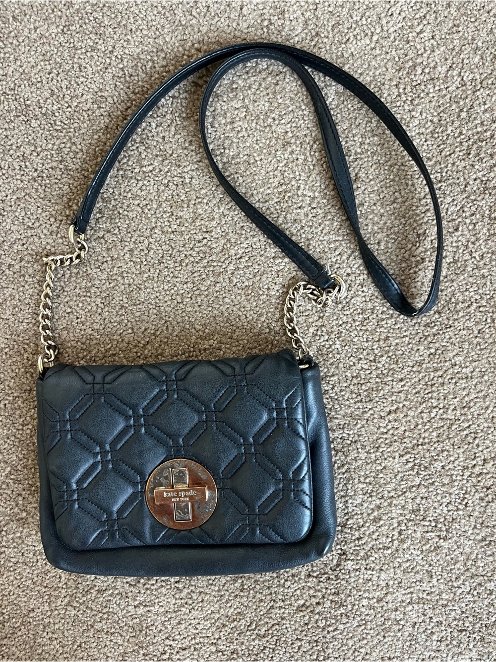 kate spade Black Quilted Leather Crossbody with Gold Hardware